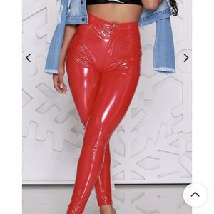 Black fake leather shiny vinyl pants